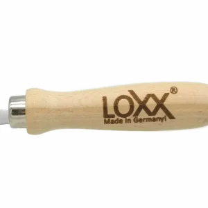 LOXX key with a wooden handle and two metal pins