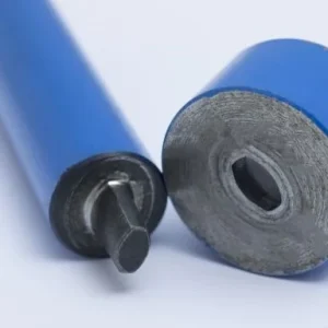 Two blue tool parts for joining oval eyelets